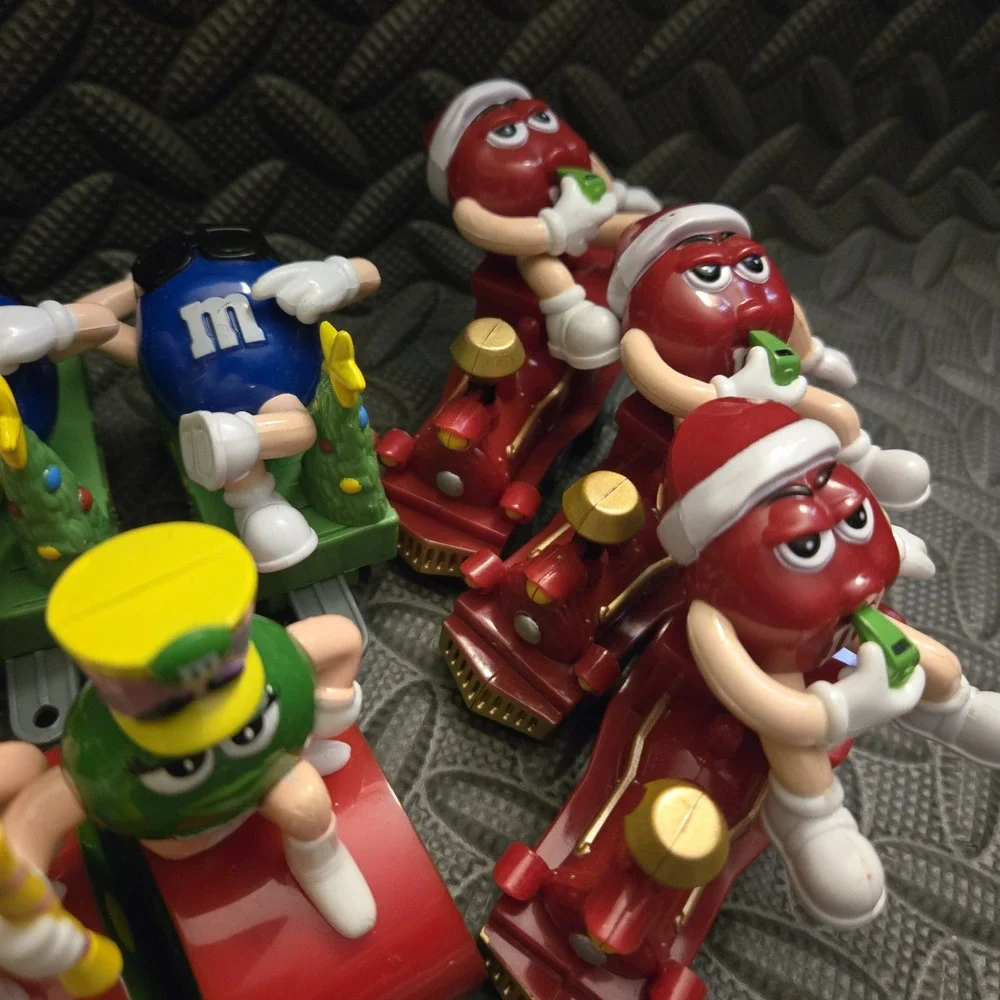 M&M’s Christmas Train Figures Lot of 12 – 2000s Holiday Toys Red Green Blue